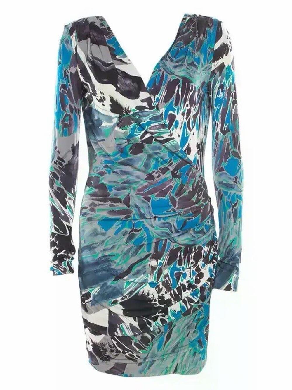 Emilio Pucci 100% Silk Abstract Print Draped Dress Made Italy US 6 Mticolor